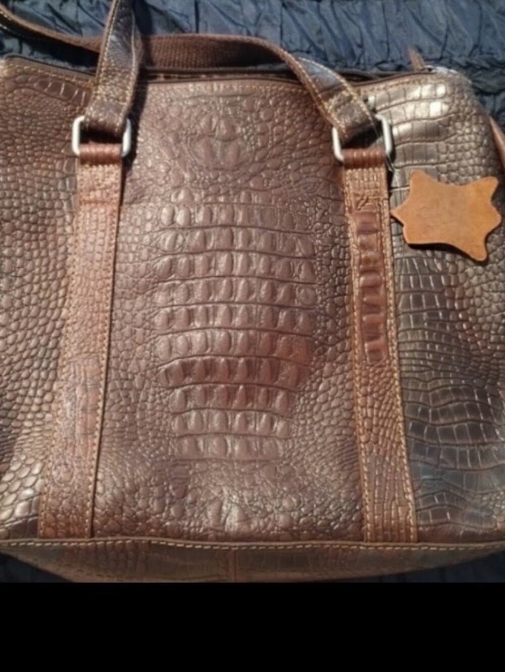 NEW Brown Croc-Embossed Leather Satchel — Multi Sections & Pockets  New w/o Tags